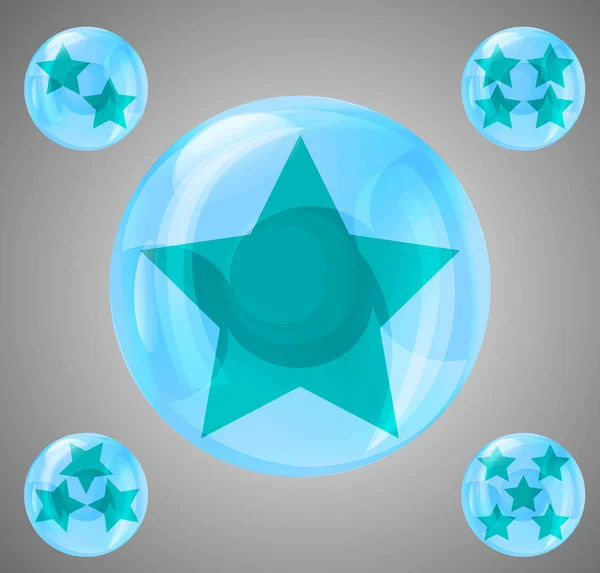 Un conjunto de cinco bolas brillantes con estrellas de una — Vector de stock