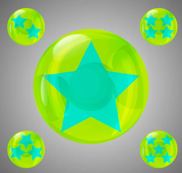 Un conjunto de cinco bolas brillantes con estrellas de una — Vector de stock