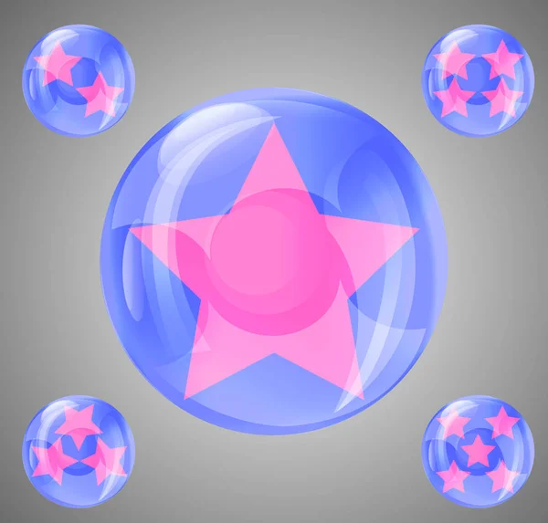 Un conjunto de cinco bolas brillantes con estrellas de una — Vector de stock