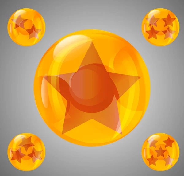 1つから星を持つ5つの光沢のあるボールのセット — ストックベクタ