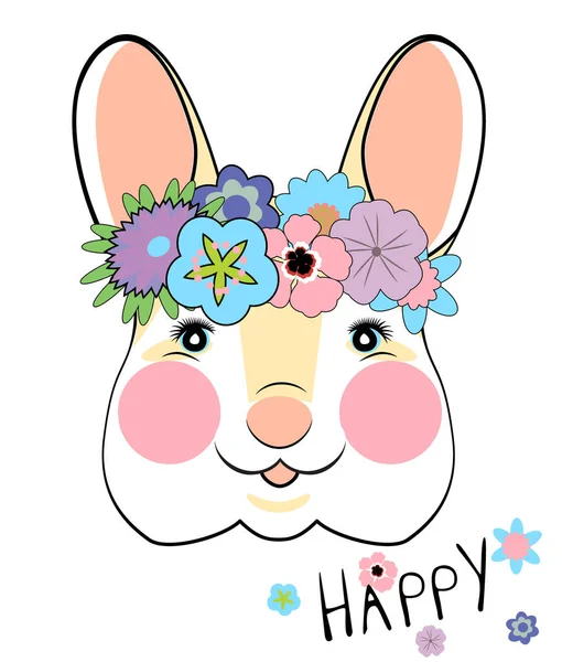 Рука намальована Векторна ілюстрація милої романтичної дівчини кролика з квітами може бути використана для дизайну дитячої сорочки або дитячої — стоковий вектор
