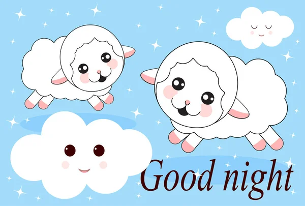 Lindo dibujo de mano icono de dos ovejas saltando. Concepto de tratar de dormir, contar las ovejas, insomnio — Vector de stock