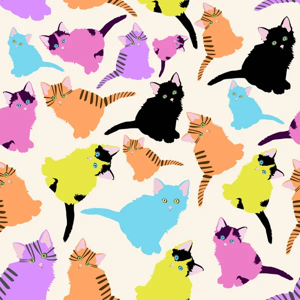 Un modello con diversi gattini multicolori carino . — Vettoriale Stock