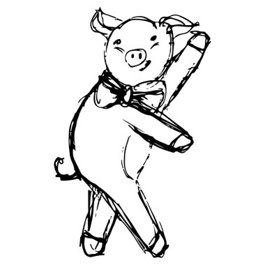 bir yay ile komik bir dans domuz kroki