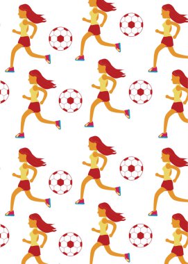 çalışan kızlar ve futbol topları ile desen