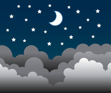 gece yarısı ay ve yıldızlar