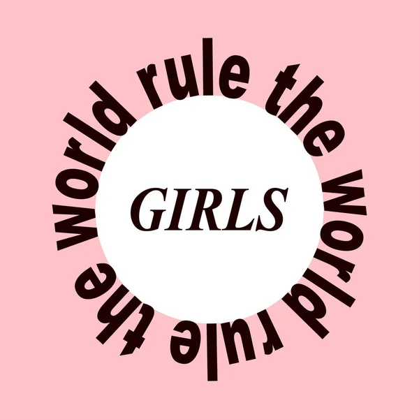 Las niñas gobiernan el círculo del mundo inscripción en un rosa — Vector de stock