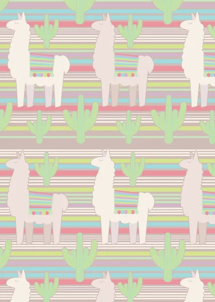 Lama avec cactus sans couture arrière-plan répété — Image vectorielle