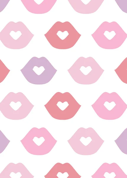 Patrón de labios. Patrón vectorial con los labios planos de besos rojos, rosas y violetas de la mujer . — Vector de stock