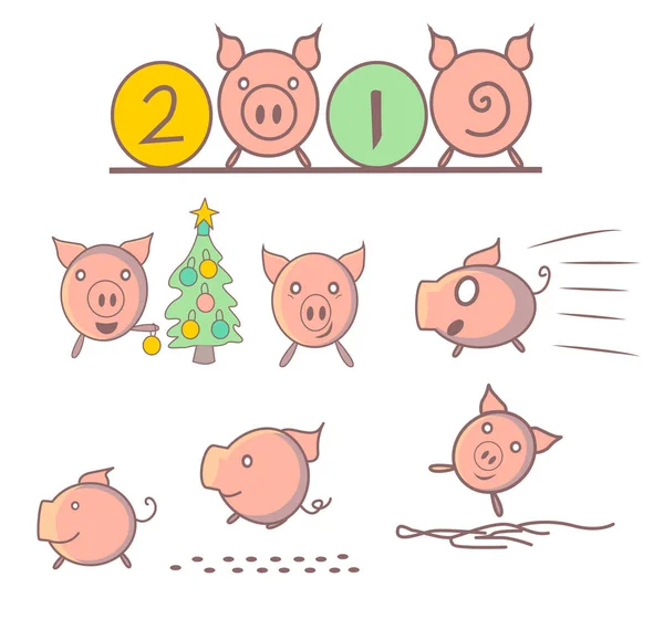 Reihe von niedlichen und lustigen Schweinen — Stockvektor