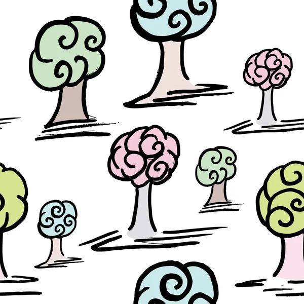 Sevimli ağaçlar seti ile desen — Stok Vektör