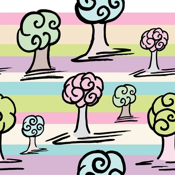 Muster mit niedlichen Bäumen auf abstrakten Linien Muster Illustrationsschablone Sommer, Flyer, Flugblatt, Magazin, a4, Buchumschlag. — Stockvektor