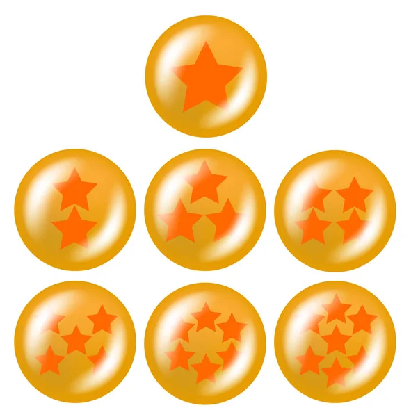 Un conjunto de siete bolas brillantes con estrellas — Vector de stock