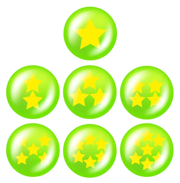 A set of seven glossy balls with stars from one — Stock Vector