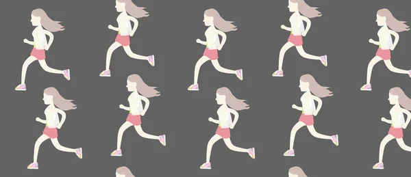 Μοτίβο με τρέξιμο κορίτσια σε επίπεδη στυλ — Διανυσματικό Αρχείο