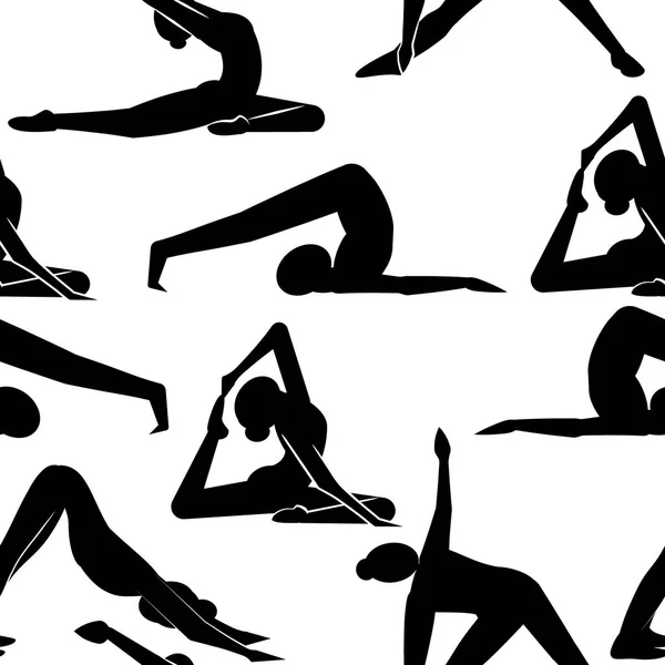 Muster mit schwarzen weiblichen Silhouetten in Yoga-Pose — Stockvektor