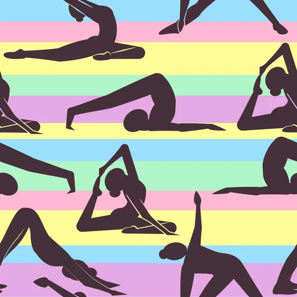 Pola dengan perempuan siluet dalam pose yoga - Stok Vektor