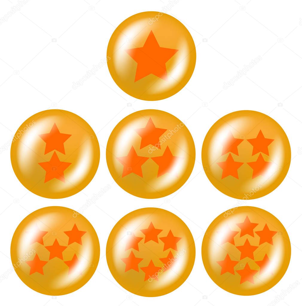 a set of seven glossy balls with stars