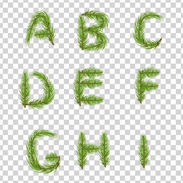 Ramos de abeto na forma de letras do alfabeto inglês em — Vetor de Stock