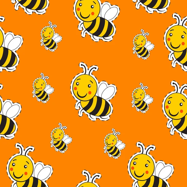 かわいい縞模様の小さなバンブルミツバチとのパターン — ストックベクタ