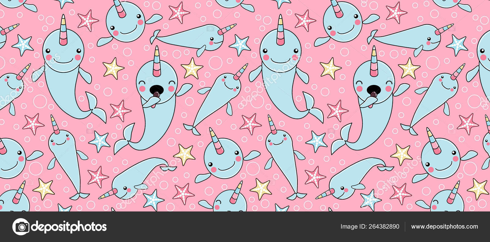 PATTERN WITH cute baby narwhal or whale unicorn characters Stock Vector  Image by ©mainfu #264382890