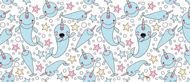 Sevimli bebek deniz gergedanı veya balina tek boynuzlu at ile Desen