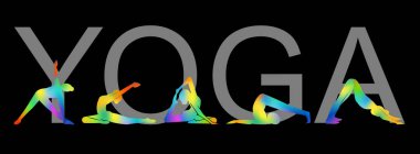 bir yoga poz kadın siluetleri