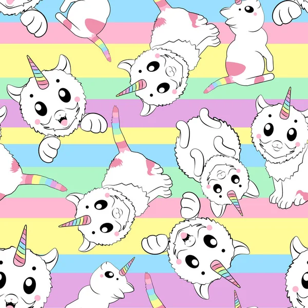 Wzór z cute little Cat Unicorn na streszczenie — Wektor stockowy