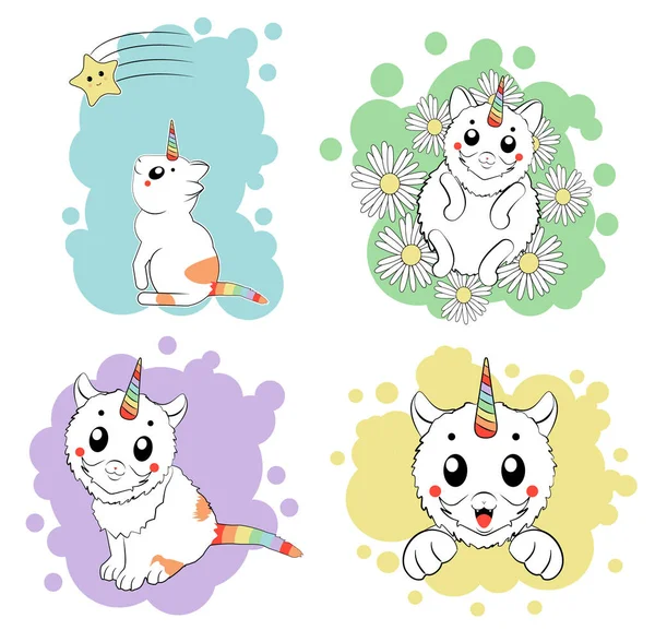 Set di graziosi unicorno gatto — Vettoriale Stock