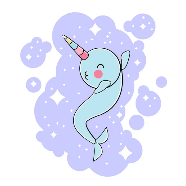 Narval bebê bonito ou unicórnio baleia personagem DANCER —  Vetores de Stock