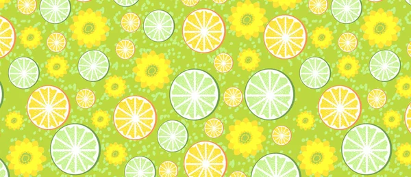 Muster mit grünem Wasser mit Orangen und Limetten. — Stockvektor