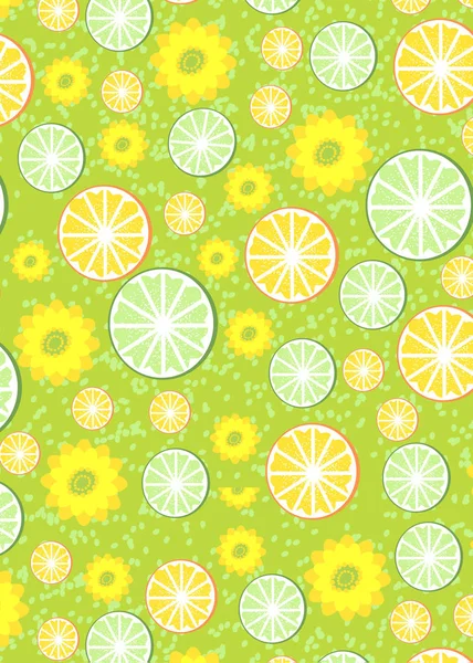 Muster mit grünem Wasser mit Orangen und Limetten. — Stockvektor
