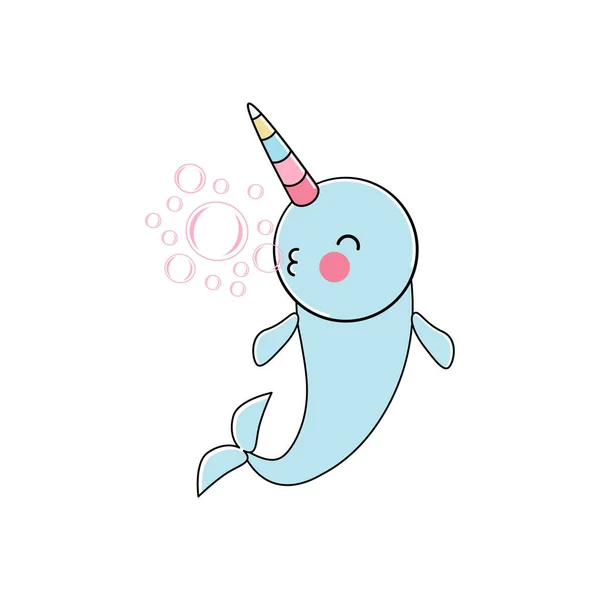 Cute Narwhal - Unicorn laut - Stok Vektor