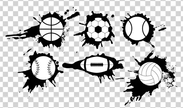 Set Abstract vector illustration black and white balls on grunge background. — Stock Vector