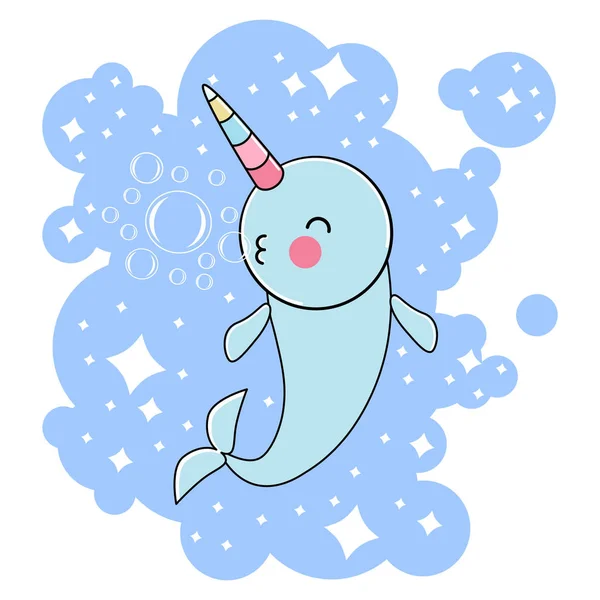 Cute Narwhal - Unicorn laut - Stok Vektor