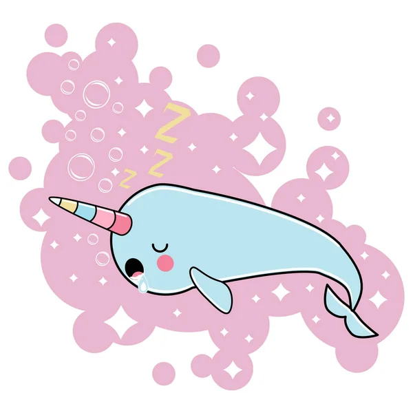 Cute Narwhal - Unicorn laut - Stok Vektor