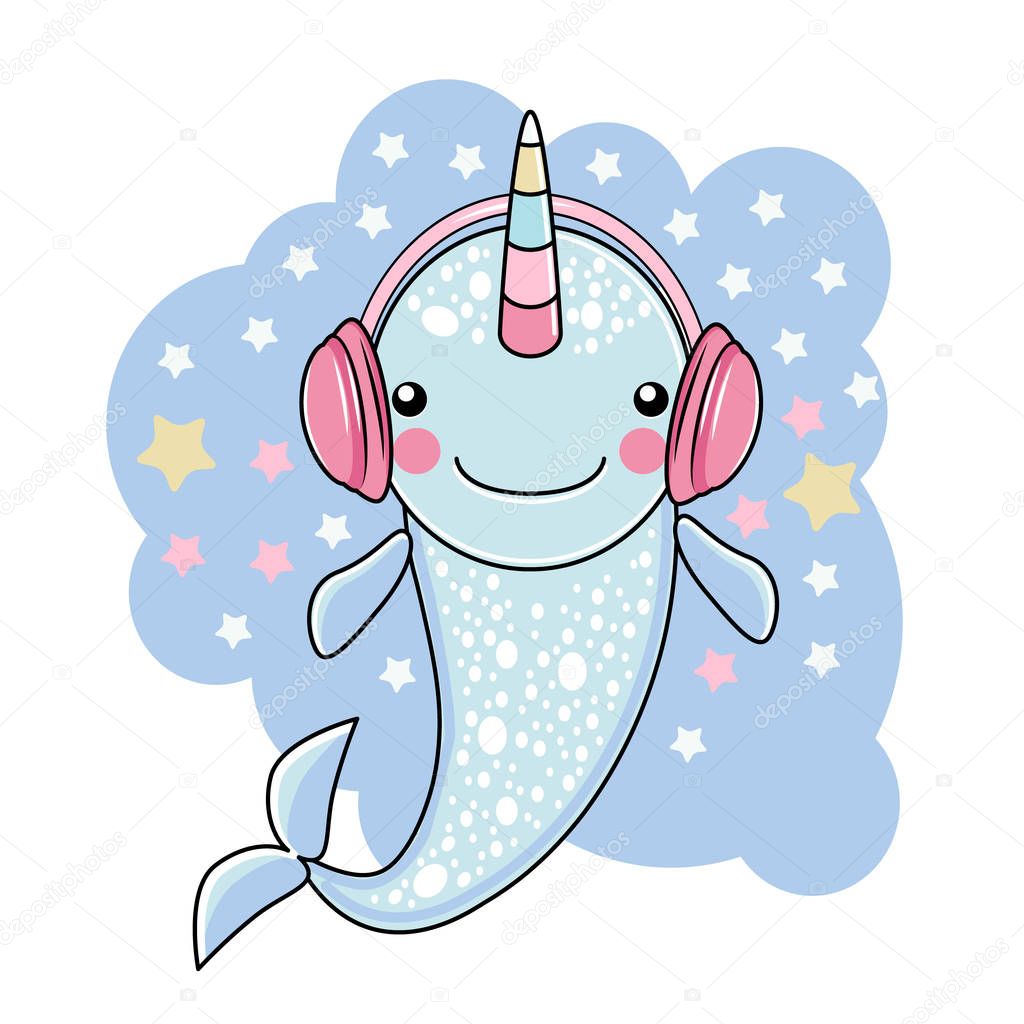 Cute Narwhal in headphones