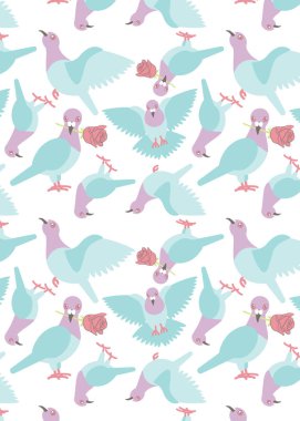 güvercinler ile desen, düz tarzda kuş