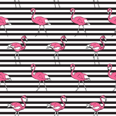 Siyah çizgi üzerinde pembe flamingo