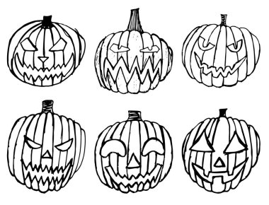 Cadılar Bayramı'nın korkunç balkabağı seti. Sonbahar tatilleri.