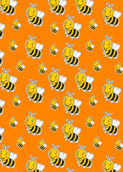 かわいいストライプの小さなバンブルミツバチやミツバチのロゴを持つパターン — ストックベクタ