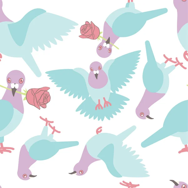 Vzor s holubi, ptákem v plochém stylu — Stockový vektor
