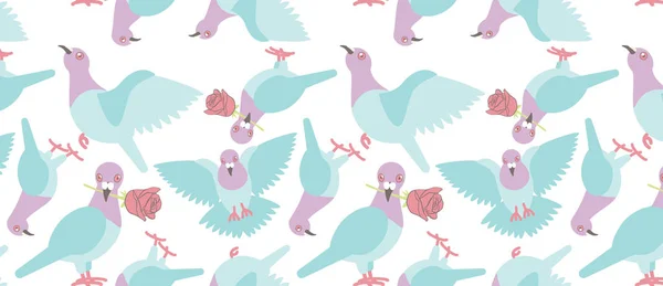 Vzor s holubi, ptákem v plochém stylu — Stockový vektor