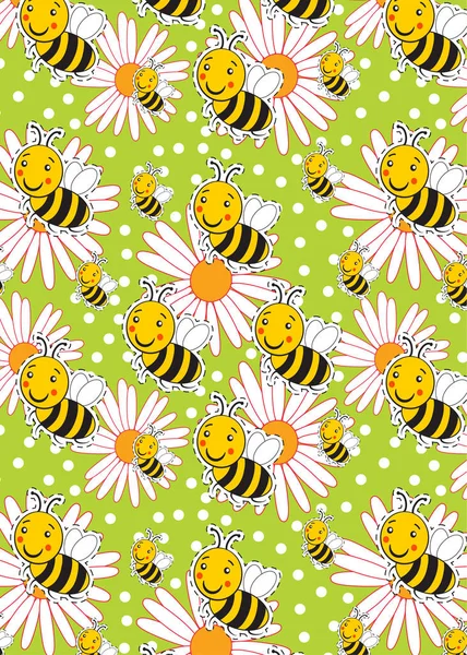 緑色の背景に蜂と白い迷彩を持つパターン — ストックベクタ