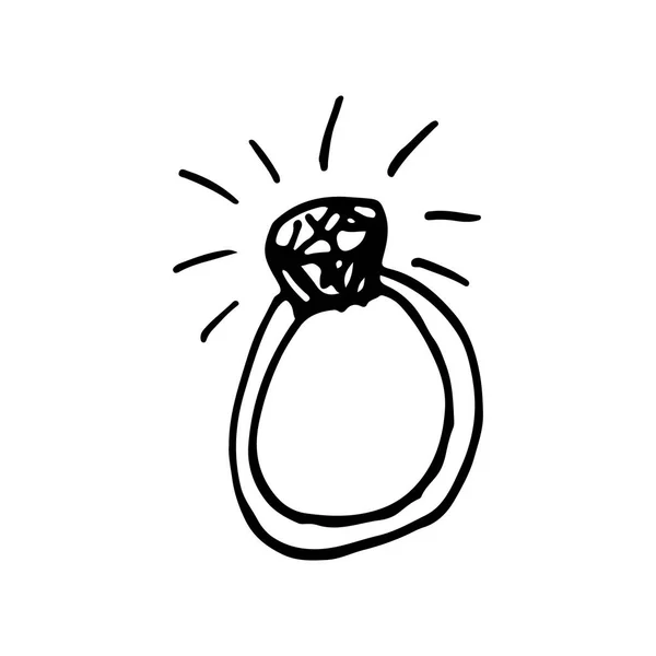 Bague à griffes dessinée à la main avec diamant.Parfait pour invitation — Image vectorielle