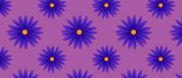 Vzorek s květinami s fialovými okvětky na fialové — Stockový vektor