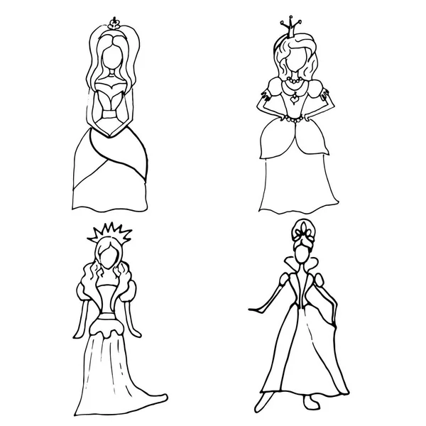 Set de doodle dessiné à la main de princes.Parfait pour invitation, carte de vœux — Image vectorielle