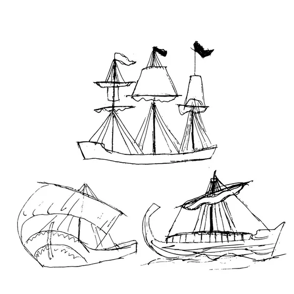 A set of sketches of ships with sails — Stock Vector