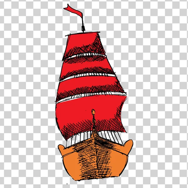 Sketche av skepp med röda segel — Stock vektor