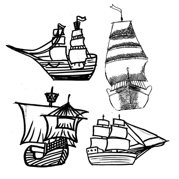 Soubor náčrtků lodí s plachtami — Stockový vektor